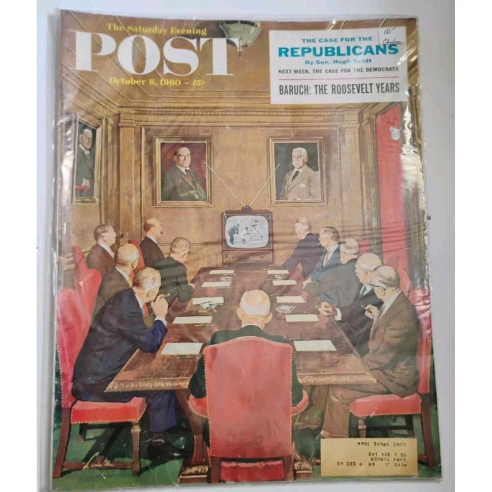 Vintage Saturday Evening Post October 8 1960 Baseball Boardroom Lonie Bee Cover